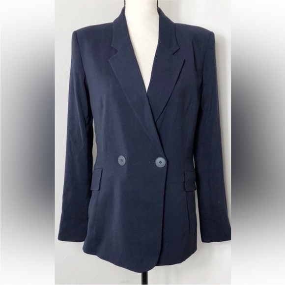 Theyskens' Theory Jigal Fologna Wool/Silk Blend Navy Women's Blazer Size 6 - Picture 1 of 15